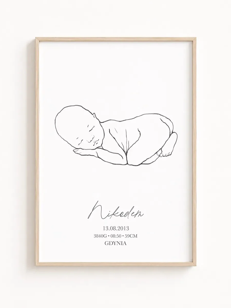 Metryczka urodzenia line art – personalizowany plakat dla dziecka