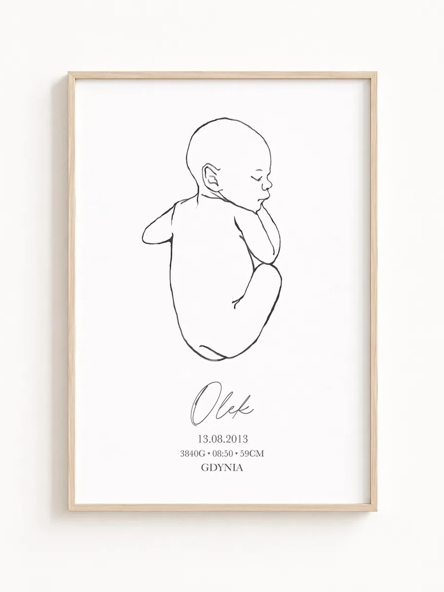 Metryczka urodzenia line art – personalizowany plakat dla dziecka