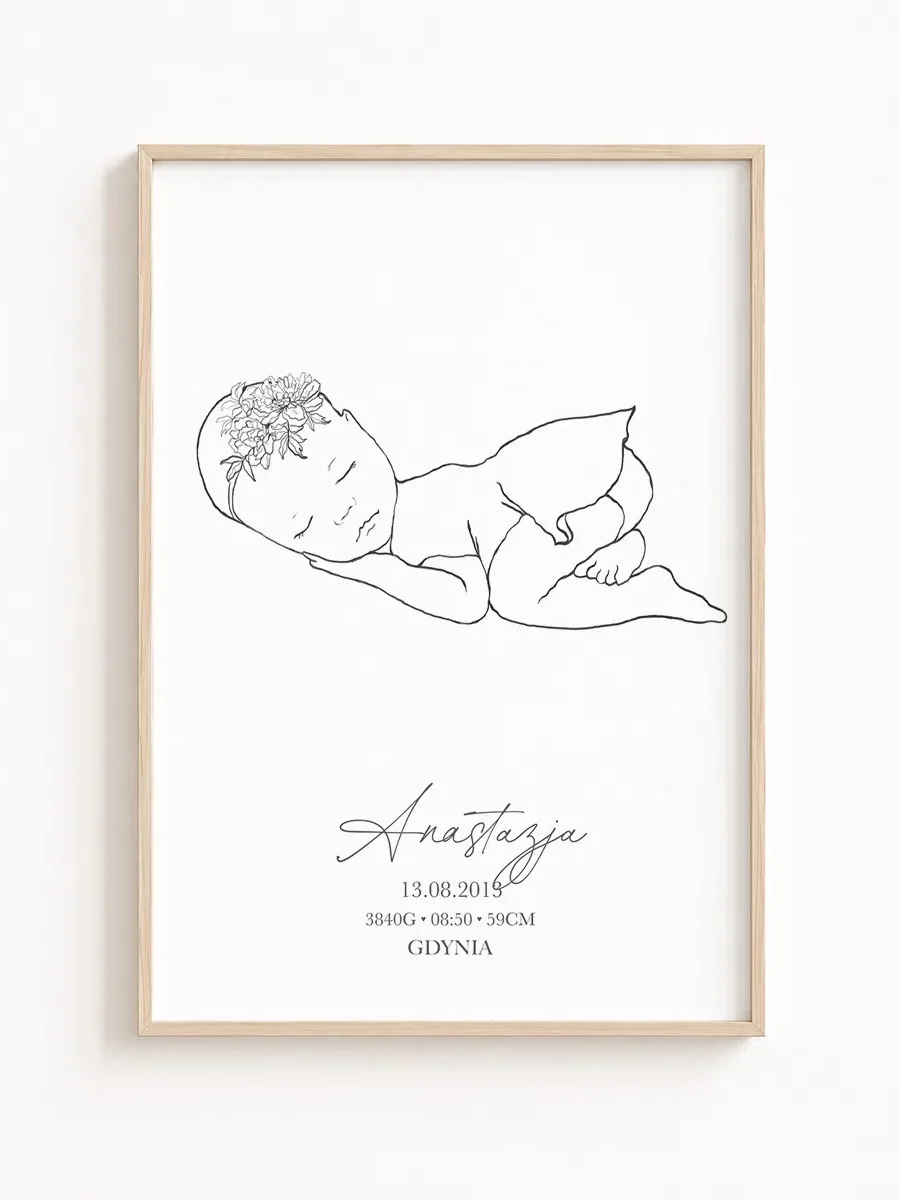 Metryczka urodzenia line art – personalizowany plakat dla dziecka