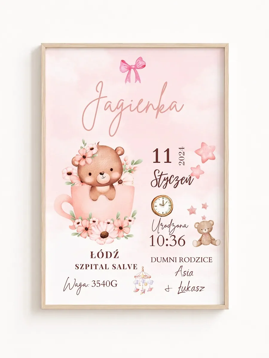 Metryczka Urodzenia Dziewczynki | Personalizowany Plakat Boho