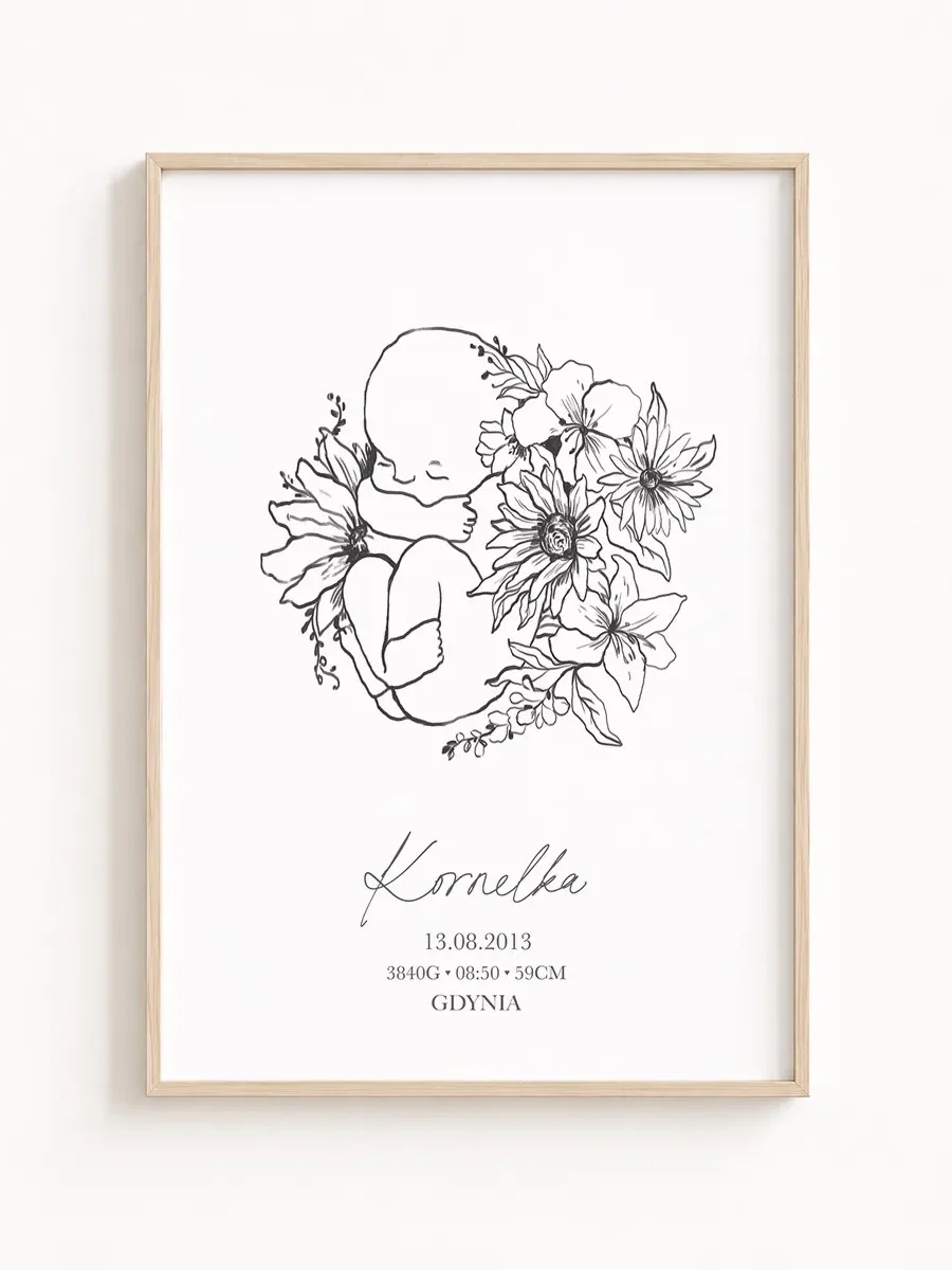 Metryczka urodzenia line art – personalizowany plakat dla dziecka