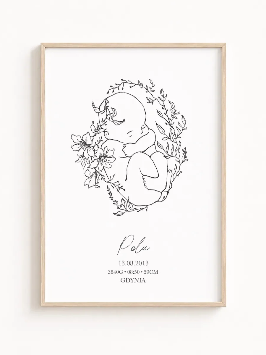 Metryczka urodzenia line art – personalizowany plakat dla dziecka