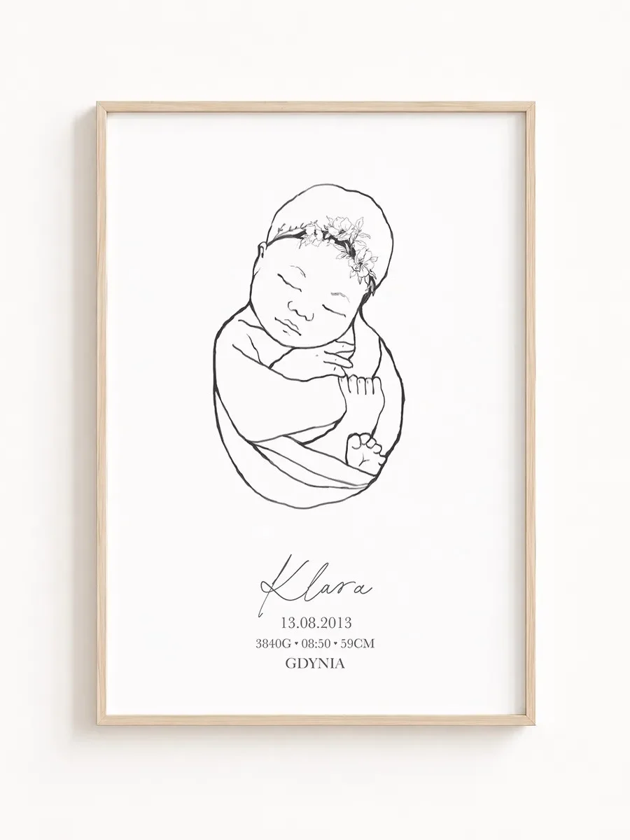 Metryczka urodzenia line art – personalizowany plakat dla dziecka