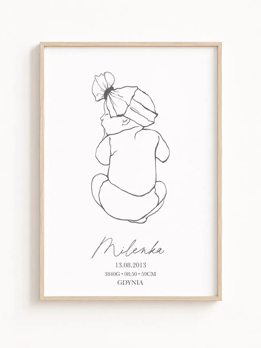 Metryczka urodzenia line art – personalizowany plakat dla dziecka