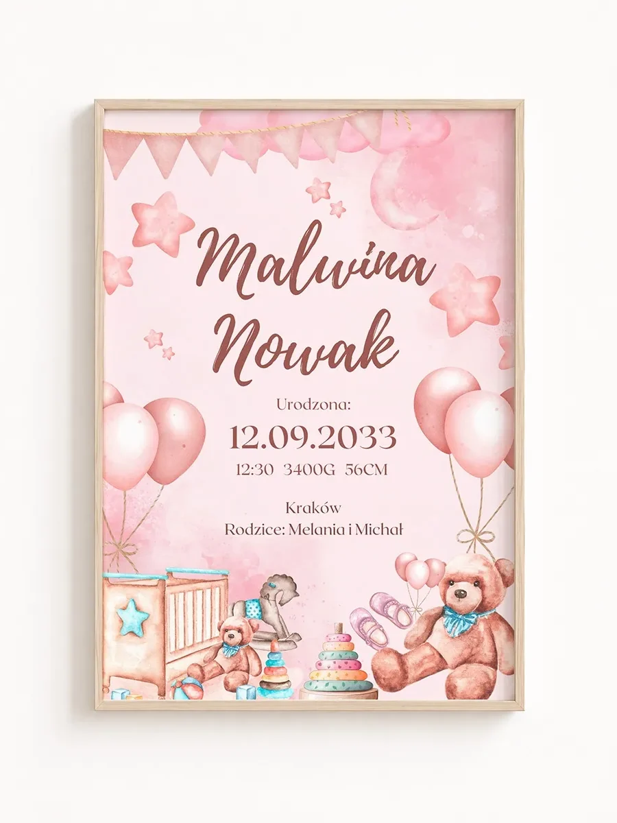 Personalizowany Plakat z Misiem i Dziecięcymi Akcesoriami