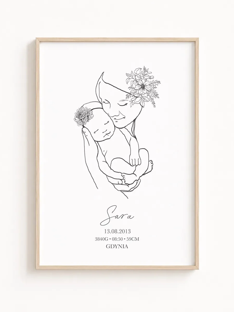 Metryczka urodzenia line art – personalizowany plakat dla dziecka