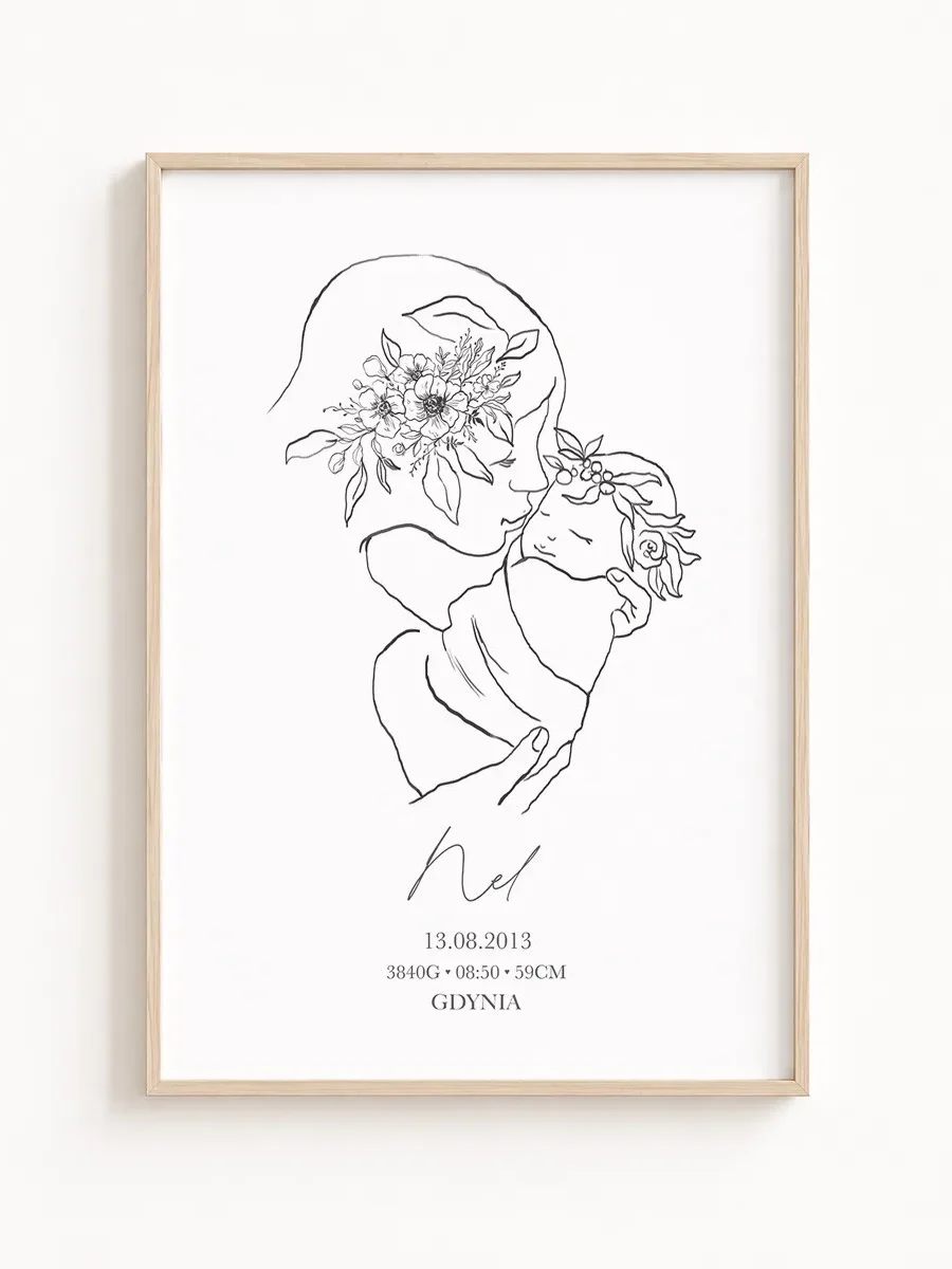 Metryczka urodzenia line art – personalizowany plakat dla dziecka