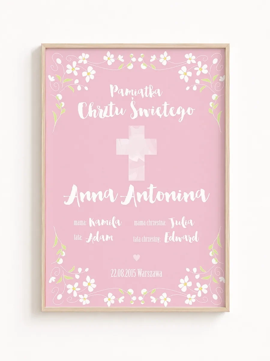 Personalizowany Plakat na Chrzest Święty dla Dziewczynki