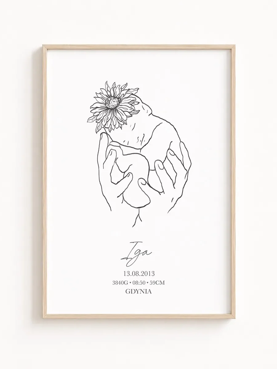 Metryczka urodzenia line art – personalizowany plakat dla dziecka
