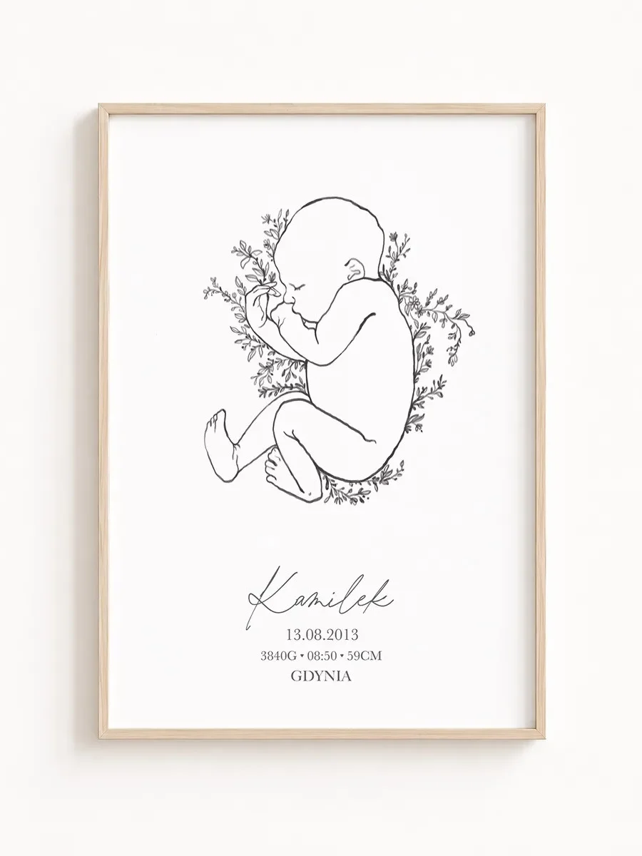 Metryczka urodzenia line art – personalizowany plakat dla dziecka