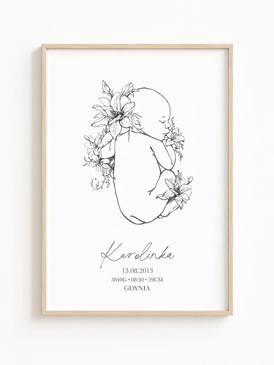 Metryczka urodzenia line art – personalizowany plakat dla dziecka
