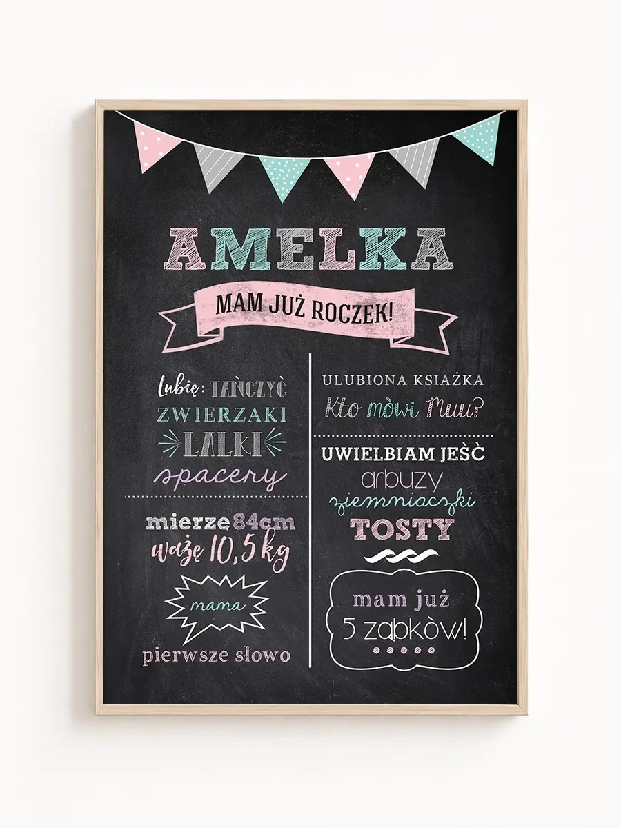 Plakat „Mam Już Roczek” dla Dziewczynki