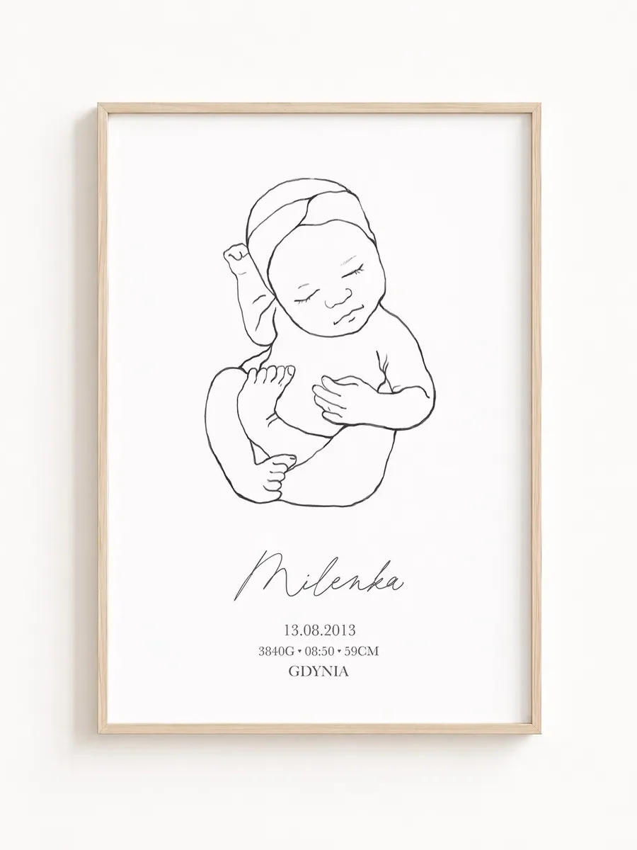 Metryczka urodzenia line art – personalizowany plakat dla dziecka