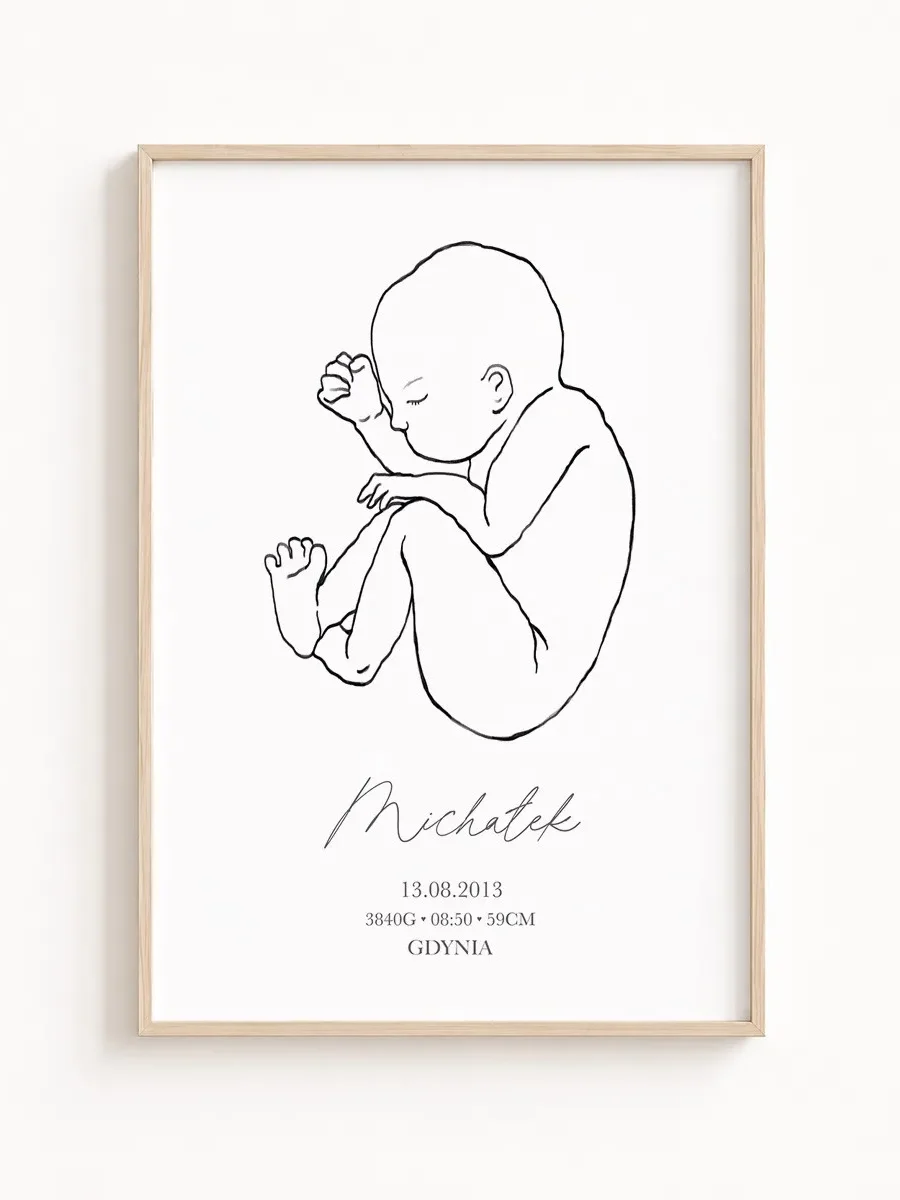 Metryczka urodzenia line art – personalizowany plakat dla dziecka
