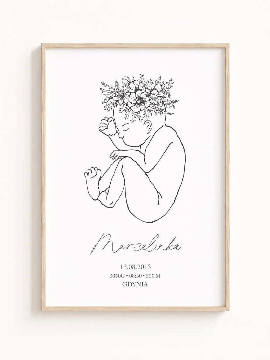Metryczka urodzenia line art – personalizowany plakat dla dziecka