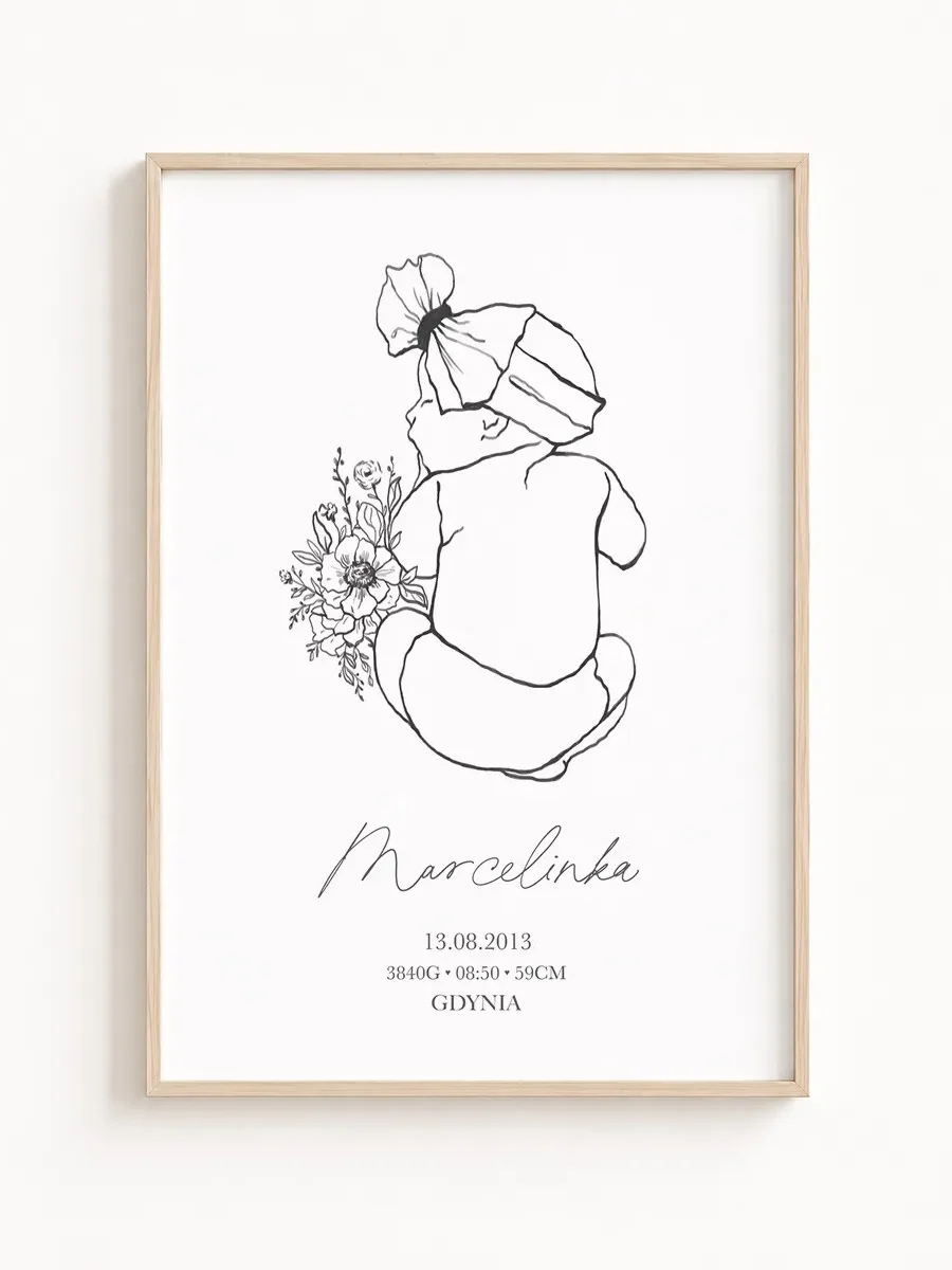 Metryczka urodzenia line art – personalizowany plakat dla dziecka