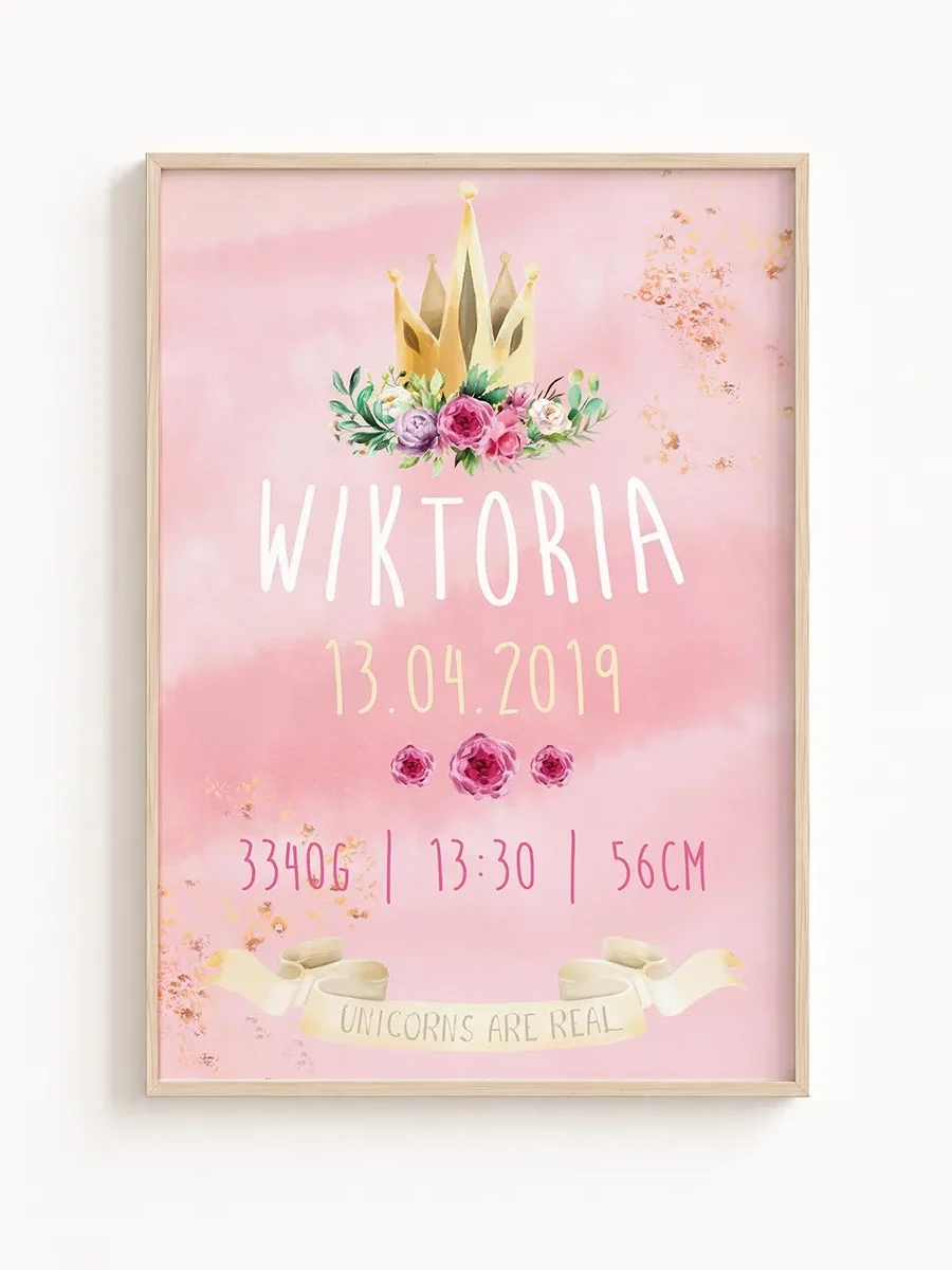 Metryczka urodzenia Mała Księżniczka – personalizowany plakat dla dziewczynki