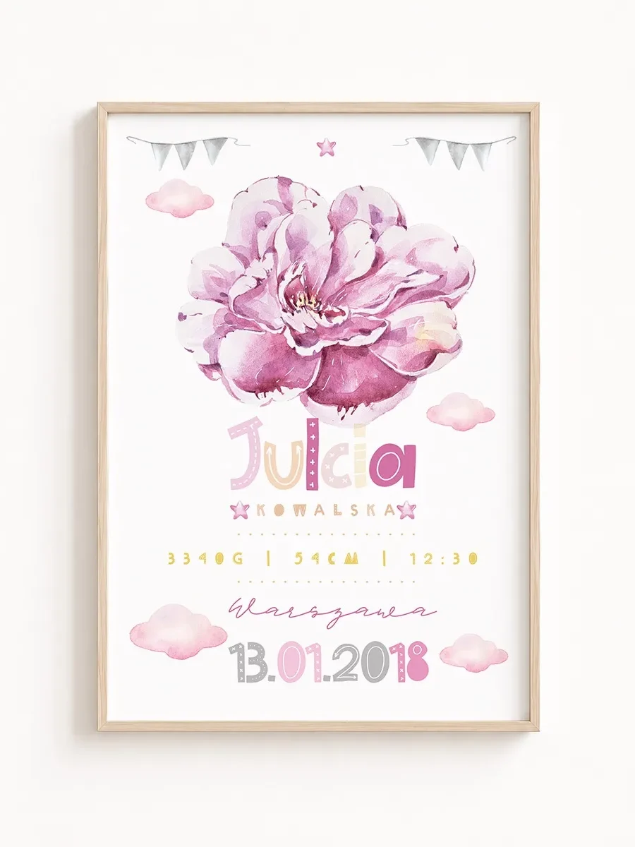 Metryczka Urodzenia Kwiat Piwonii