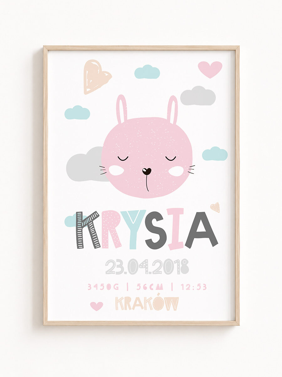 Metryczka Urodzenia Króliczek Pastelowy