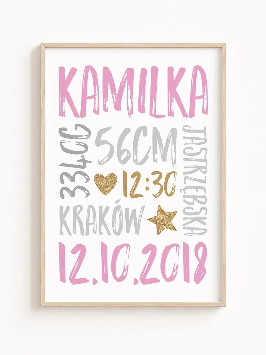 Nowoczesna Personalizowana Metryczka Urodzenia