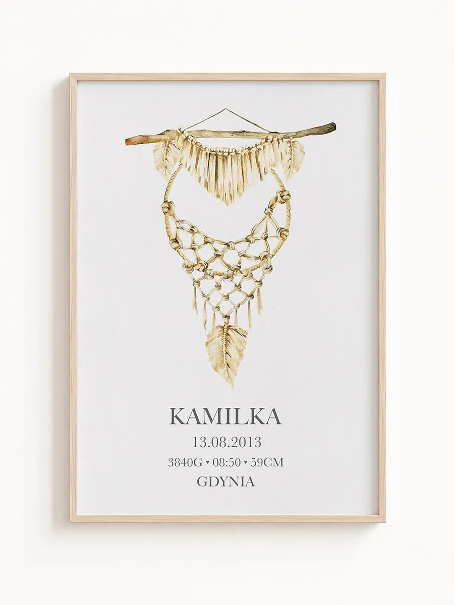 Personalizowana Metryczka Urodzenia – Kolekcja Boho