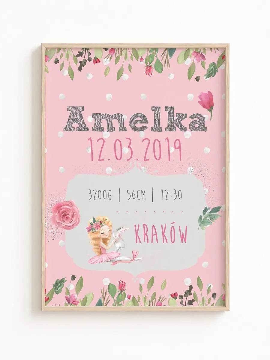 Metryczka Urodzenia Baletnica z Jednorożcem