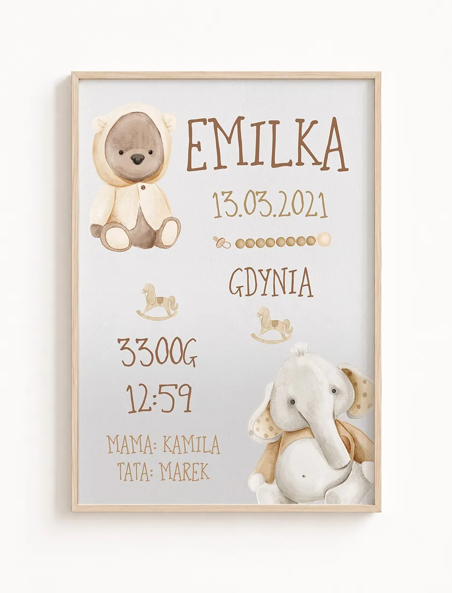 Metryczka Urodzenia Miś i Słonik