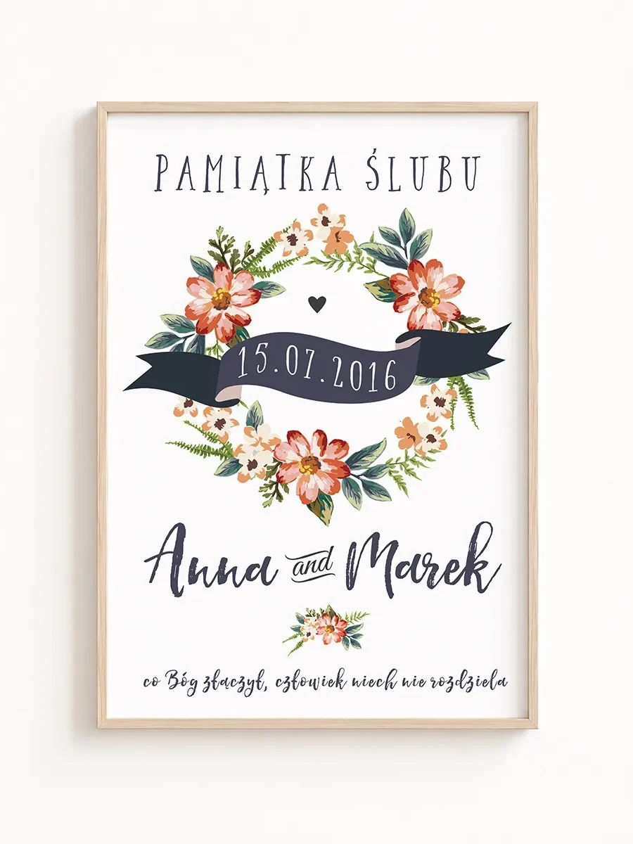 Personalizowana Pamiątka Ślubu Kwiatowy Wianek