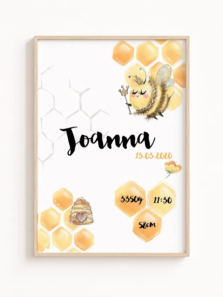 Personalizowana Metryczka Urodzenia – Pszczółka Królowa